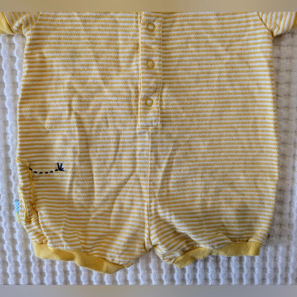Vintage Gymboree Yellow Striped Baby Romper with Giraffe Embroidery 90s Size NB